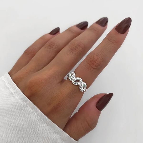 ANEL OVAL ZIRCÔNIA VERDE CLARO E CRISTAL PRATA 925 - My Prata Joias