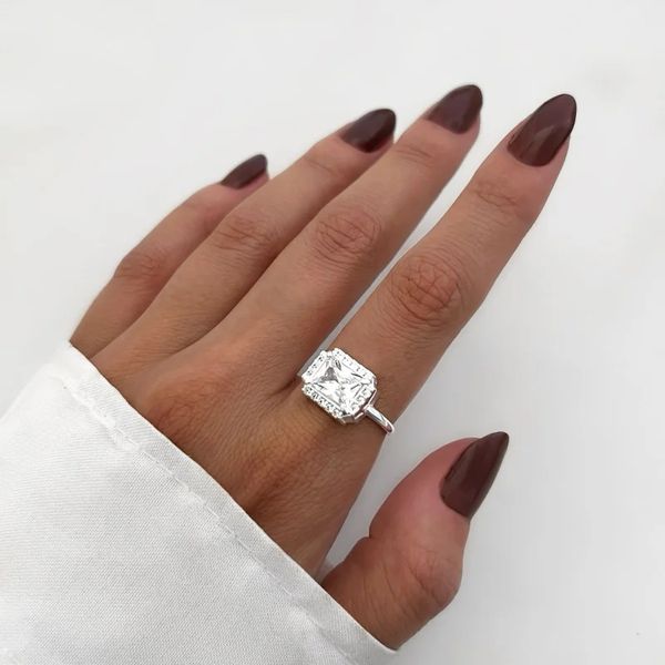 ANEL QUADRADO ZIRCÔNIA CRISTAL PRATA 925 - My Prata Joias