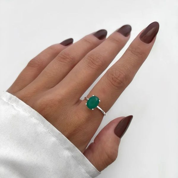 ANEL OVAL ZIRCÔNIA VERDE PRATA 925 - My Prata Joias