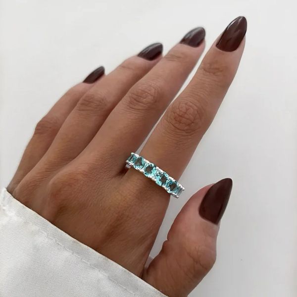 ANEL ZIRCÔNIA AZUL CLARO PRATA 925 - My Prata Joias