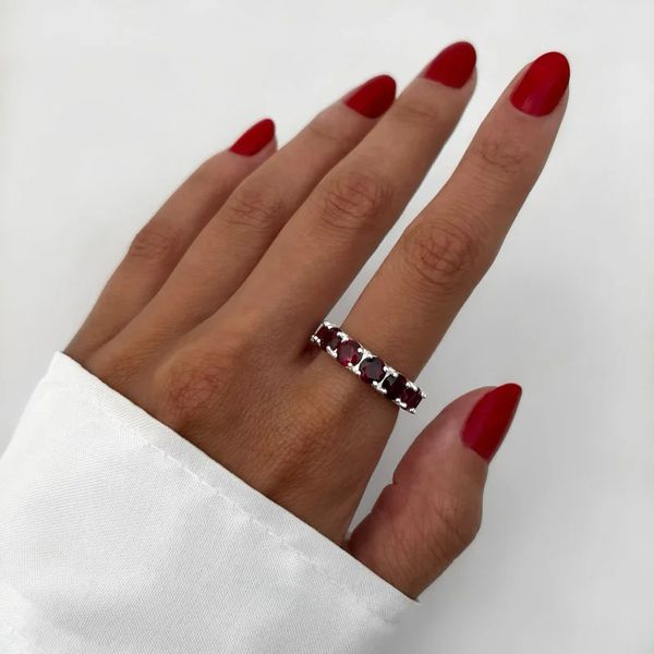 ANEL ZIRCÔNIA ROSA ESCURO PRATA 925 - My Prata Joias