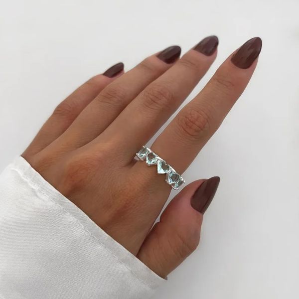 ANEL CORAÇÕES ZIRCÔNIA AZUL PRATA 925 - My Prata Joias