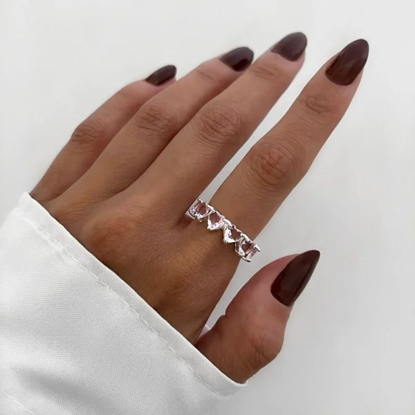 ANEL CORAÇÃO ZIRCÔNIA ROSA CLARO PRATA 925 - My Prata Joias