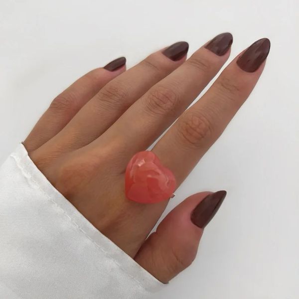 ANEL CORAÇÃO PEDRA NATURAL QUARTZO CHERRY PRATA 92... - My Prata Joias