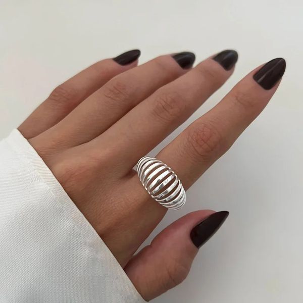 ANEL ABAULADO FIOS LISOS PRATA 925 - My Prata Joias