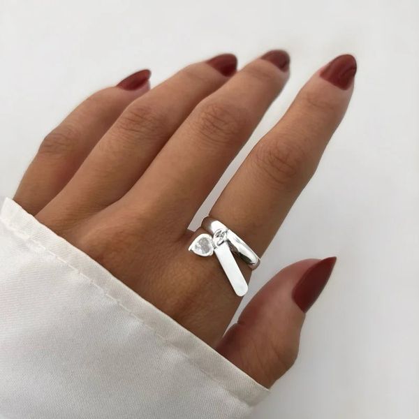 ANEL PLACA COM CORAÇÃO ZIRCÔNIA CRISTAL PRATA 925... - My Prata Joias