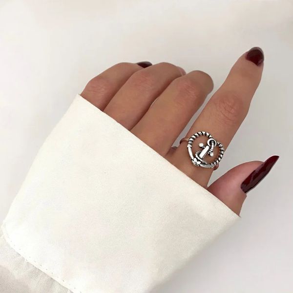 ANEL ENVELHECIDO CORAÇÃO ÂNCORA PRATA 925 - My Prata Joias