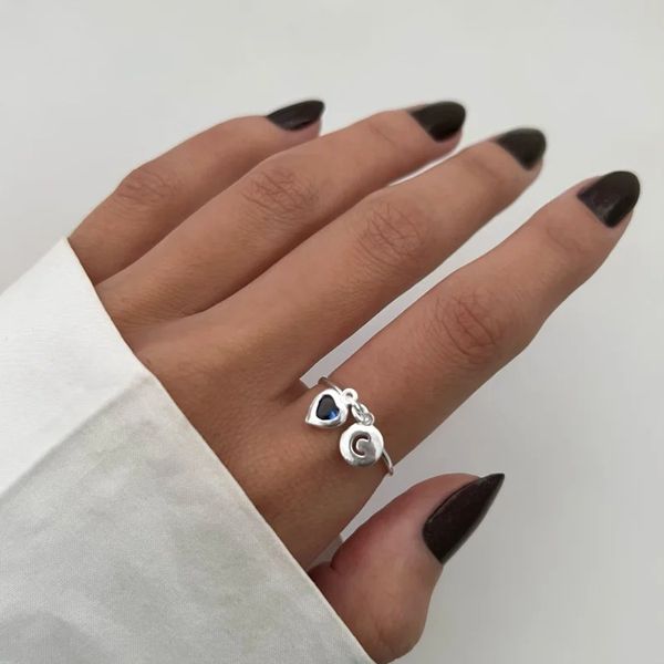 ANEL ARO FINO PLACA LETRA C CORAÇÃO LAVANDA PRATA ... - My Prata Joias