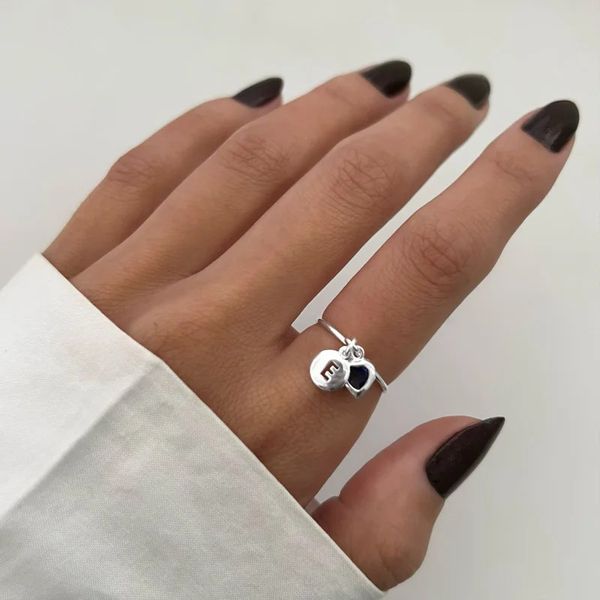 ANEL ARO FINO PLACA LETRA E CORAÇÃO LAVANDA PRATA ... - My Prata Joias