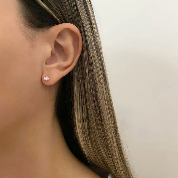 BRINCO QUADRADO ZIRCÔNIA ROSA CLARO PRATA 925 - My Prata Joias