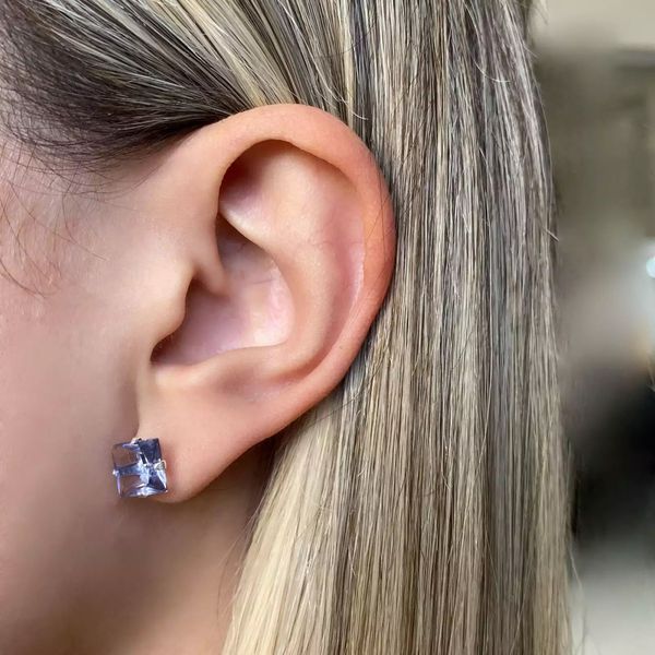 BRINCO QUADRADO ZIRCÔNIA LILÁS PRATA 925 - My Prata Joias