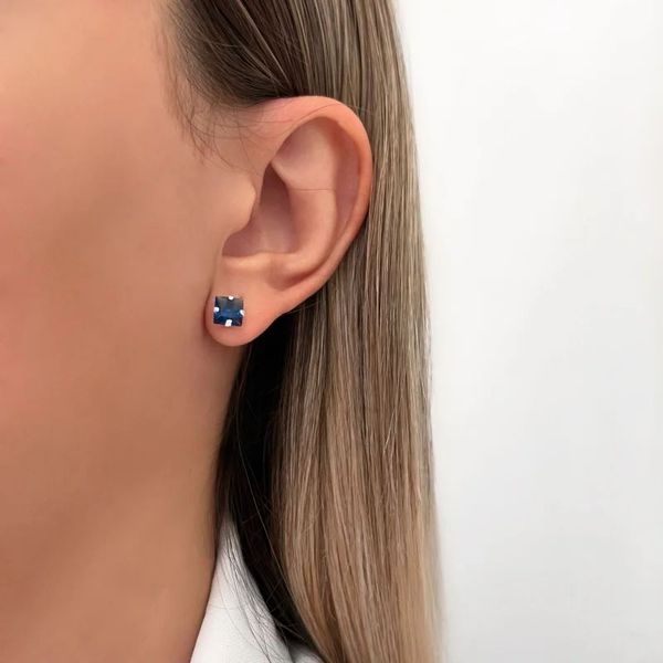 BRINCO QUADRADO ZIRCÔNIA AZUL ESCURO PRATA 925 - My Prata Joias