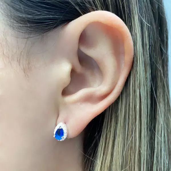 BRINCO GOTA ZIRCÔNIA AZUL E CRISTAL PRATA 925 - My Prata Joias