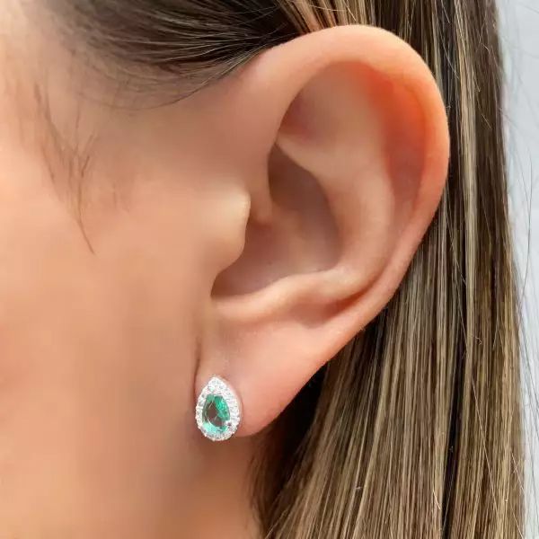 BRINCO GOTA ZIRCÔNIA VERDE ÁGUA CRISTAL PRATA 925 - My Prata Joias