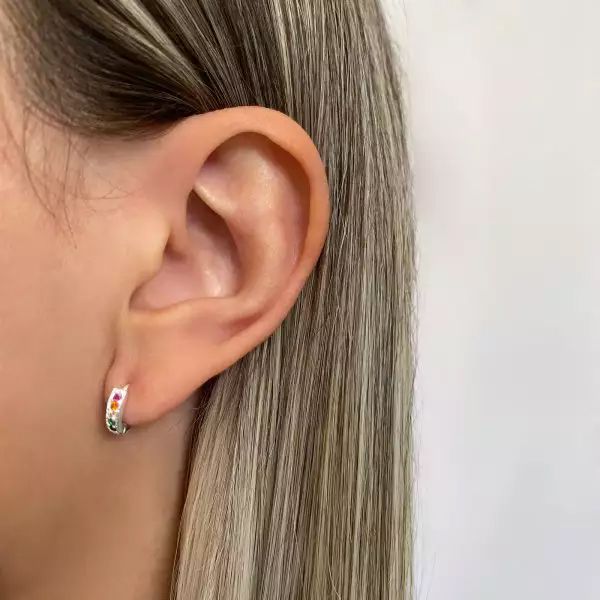 BRINCO ARGOLA CLICK ZIRCÔNIA COLORIDA PRATA 925 - My Prata Joias