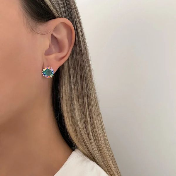 BRINCO REDONDO ZIRCÔNIA VERDE E COLORIDA PRATA 925 - My Prata Joias