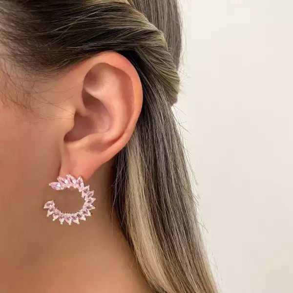 BRINCO ZIRCÔNIA ROSA CLARO PRATA 925 - My Prata Joias