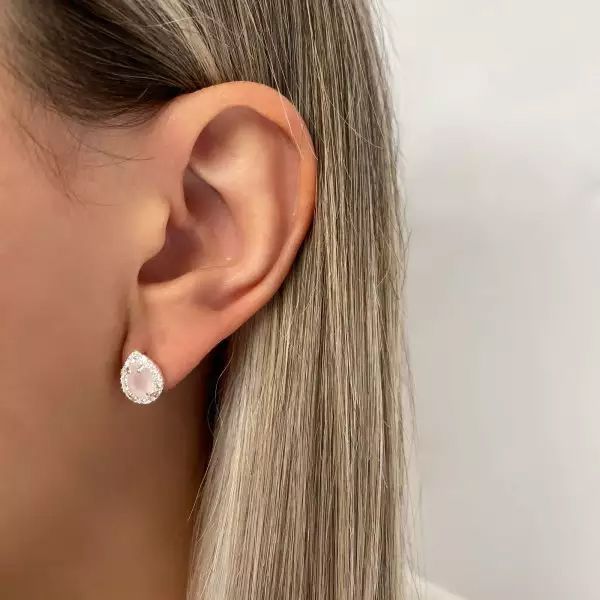 BRINCO GOTA ZIRCÔNIA ROSA CLARO E CRISTAL PRATA 92... - My Prata Joias