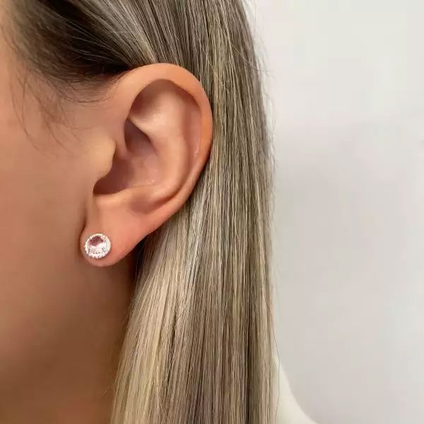 BRINCO ZIRCÔNIA ROSA CLARO E CRISTAL PRATA 925 - My Prata Joias