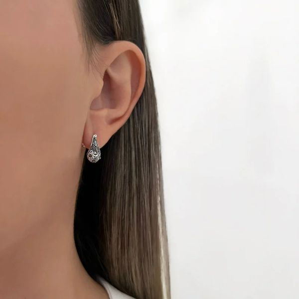 BRINCO GOTA INDIANO PEDRA MARCASSITA PRATA 925 - My Prata Joias