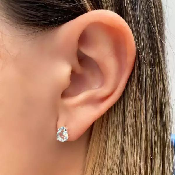 BRINCO GOTA ZIRCÔNIA AZUL CLARO PRATA 925 - My Prata Joias