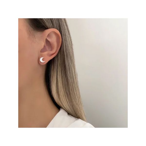 BRINCO MEIA LUA ZIRCÔNIA CRISTAL PRATA 925 - My Prata Joias