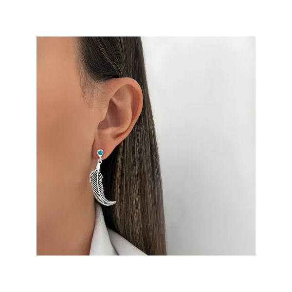 BRINCO PENA INDIANO PEDRA TURQUESA PRATA 925 - My Prata Joias