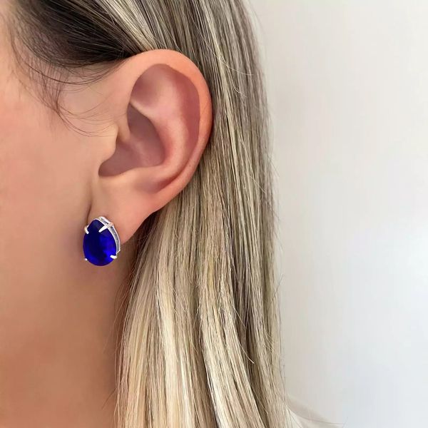 BRINCO GOTA ZIRCÔNIA AZUL ESCURO PRATA 925 - My Prata Joias