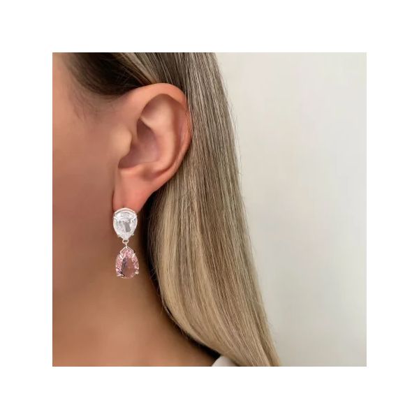 BRINCO GOTA DUPLA ZIRCÔNIA CRISTAL E ROSA PRATA 92... - My Prata Joias