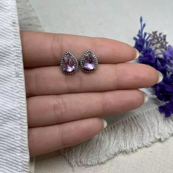 BRINCO GOTA ZIRCÔNIA ROSA CLARO PRATA 925 - My Prata Joias