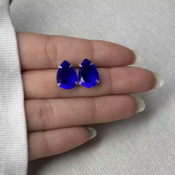 BRINCO DE GOTA AZUL ESCURO PRATA 925 - My Prata Joias