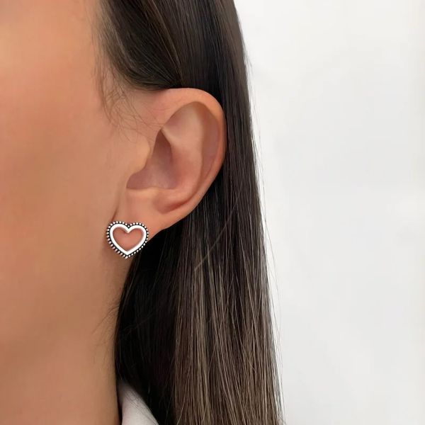 BRINCO CORAÇÃO VAZADO ENVELHECIDO PRATA 925 - My Prata Joias