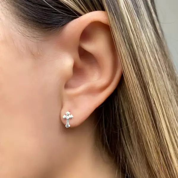 BRINCO CRUZ ZIRCÔNIA CRISTAL PRATA 925 - My Prata Joias