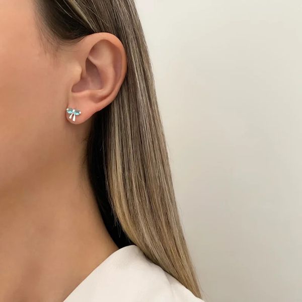 BRINCO LAÇO ZIRCÔNIA AZUL CLARO PRATA 925 - My Prata Joias