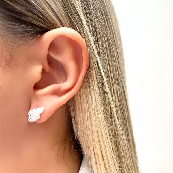 BRINCO FLOR ROSA PRATA 925 - My Prata Joias