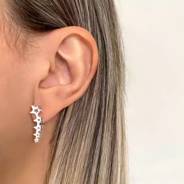 BRINCO ESTRELAS LISO PRATA 925 - My Prata Joias