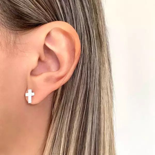 BRINCO CRUZ ZIRCÔNIA CRISTAL PRATA 925 - My Prata Joias