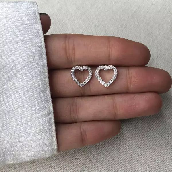 BRINCO DE CORAÇÃO COM ZIRCÔNIA CRISTAL PRATA 925 - My Prata Joias