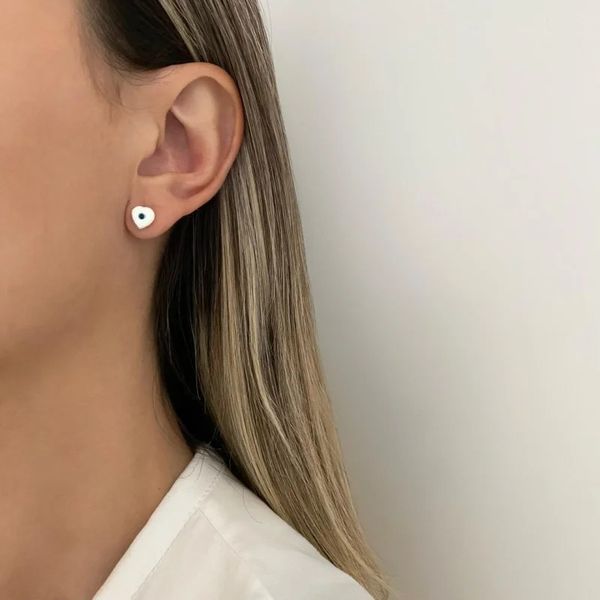 BRINCO CORAÇÃO OLHO GREGO PRATA 925 - My Prata Joias