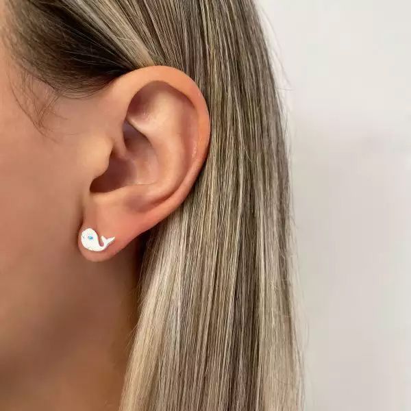 BRINCO BALEIA OLHO AZUL CLARO PRATA 925 - My Prata Joias