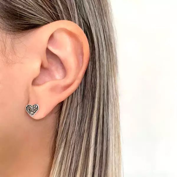 BRINCO CORAÇÃO MARCASSITA PRATA 925 - My Prata Joias