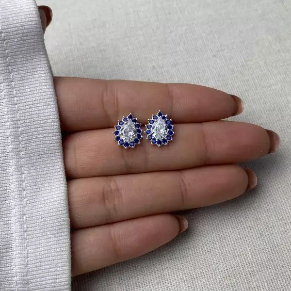 BRINCO GOTA ZIRCÔNIA AZUL ESCURO PRATA 925 - My Prata Joias