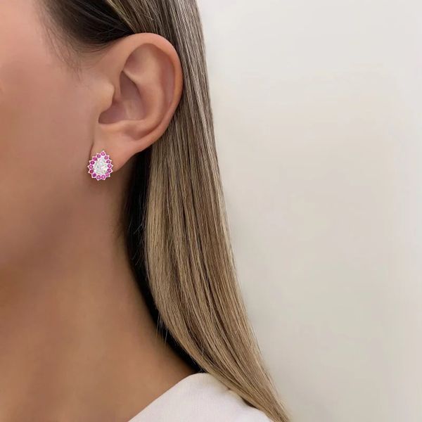 BRINCO GOTA CRISTAL E ROSA PRATA 925 - My Prata Joias