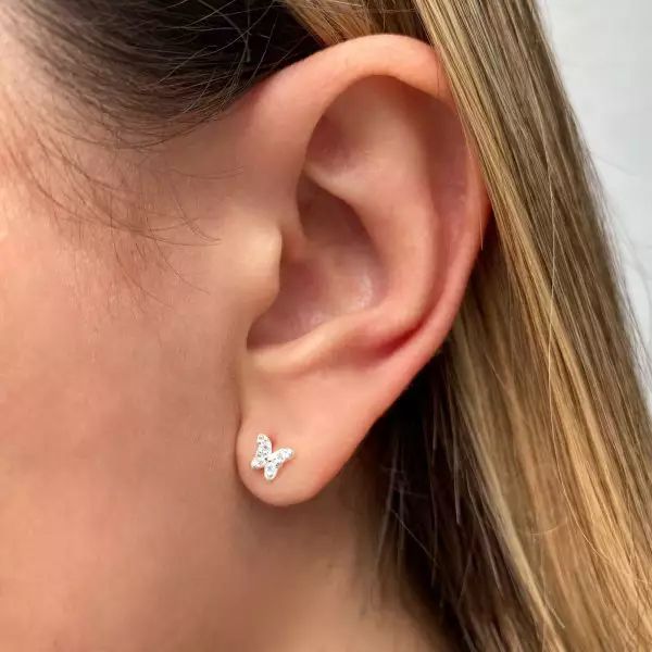 BRINCO BORBOLETA ZIRCÔNIA CRISTAL PRATA 925 - My Prata Joias