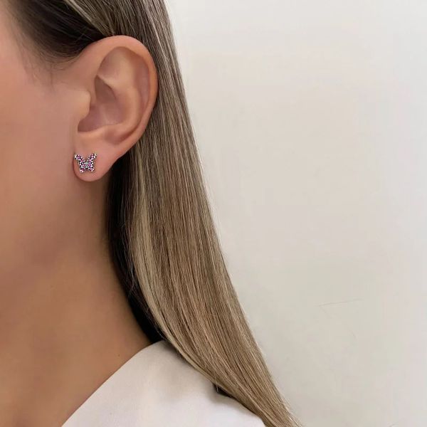 BRINCO BORBOLETA ZIRCÔNIA ROSA INDIANO PRATA 925 - My Prata Joias