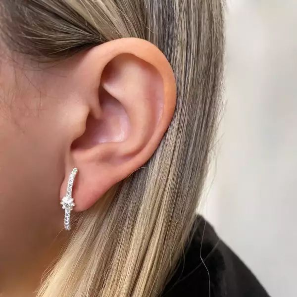 BRINCO FLOR ZIRCÔNIA CRISTAL PRATA 925 - My Prata Joias