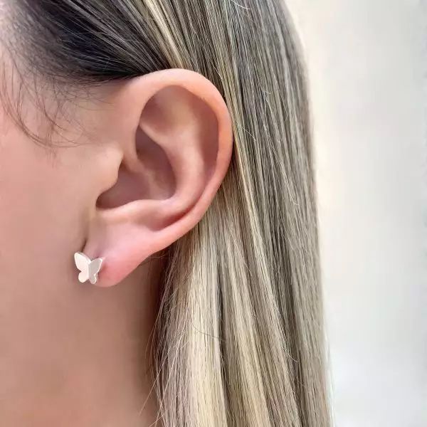 BRINCO BORBOLETA LISO PRATA 925 - My Prata Joias