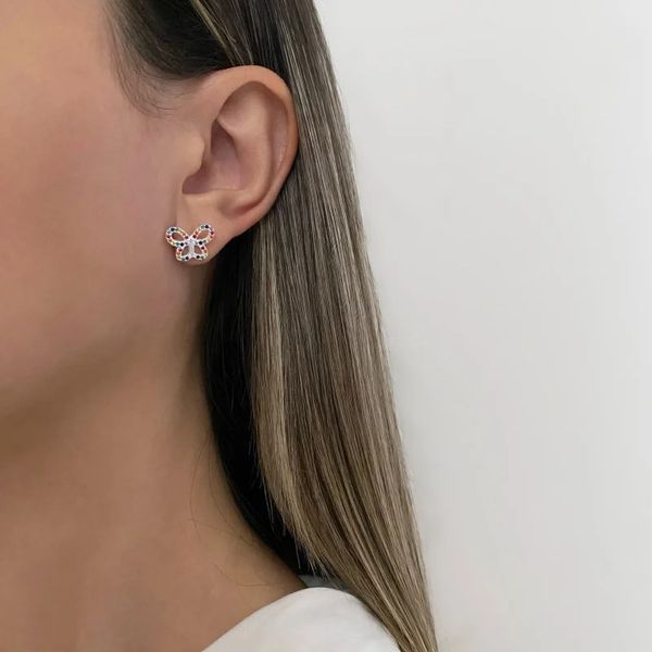 BRINCO BORBOLETA ZIRCÔNIA COLORIDO PRATA 925 - My Prata Joias