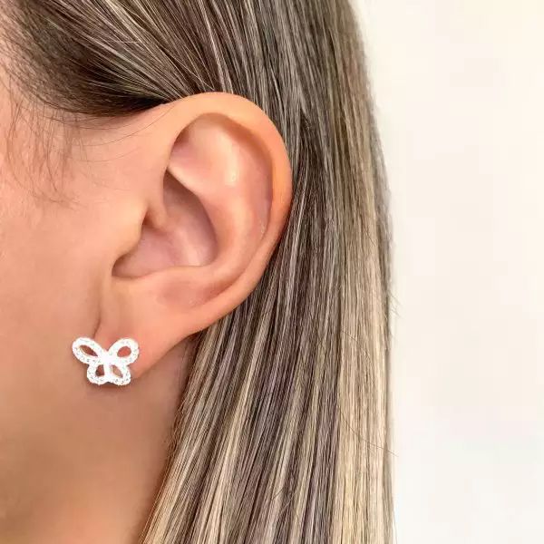 BRINCO BORBOLETA ZIRCÔNIA CRISTAL PRATA 925 - My Prata Joias