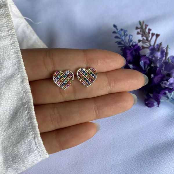 BRINCO CORAÇÃO ZIRCÔNIA COLOR PRATA 925 - My Prata Joias